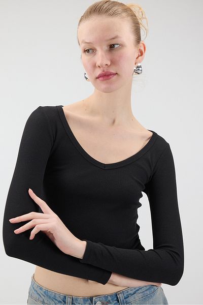 Addax V-Neck Long Sleeve Modal Blouse B13798-R11