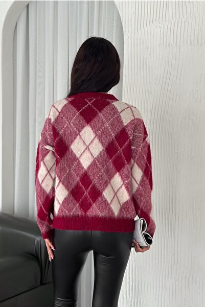 FEMELLE Women's Burgundy Standard Size Off Shoulder Knitwear Sweater