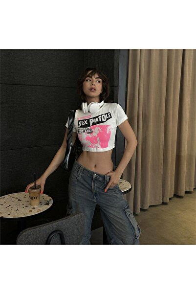 Köstebek Beyaz Sex Pistols - Filthy Lucre Live Kısa Kollu Crop