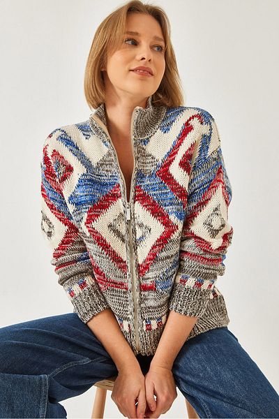 Bianco Lucci Cardigan de tricotaj cu model cu fermoar pentru femei 20246951