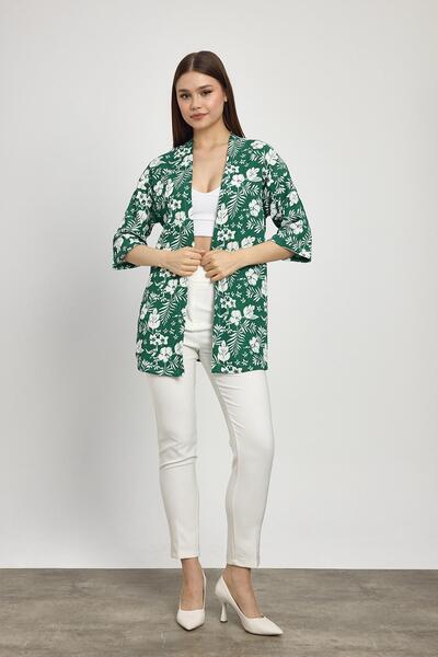 Rays Kimono sa smaragdnim cvetnim uzorkom i slabim rukavima 4463A