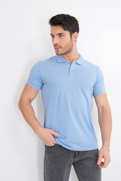 Marjill Tricou albastru pentru bărbați, 100% bumbac, cu gât polo
