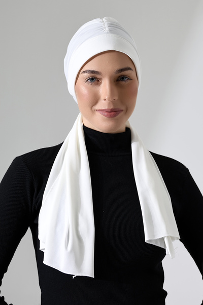 ihvan online Λευκό σάλι Hijab - Πρακτικό έτοιμο με τρεις διαφορετικές γραβάτες
