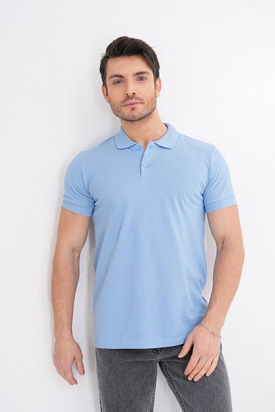 Marjill Tricou albastru pentru bărbați, 100% bumbac, cu gât polo