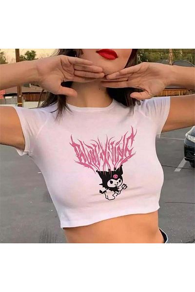 Köstebek Tricou Sanrio Kuromi Harajuku Fashion Half White pentru femei