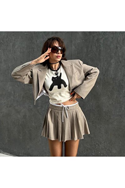 Köstebek Εκρού Μαύρη γάτα με κοντό μανίκι