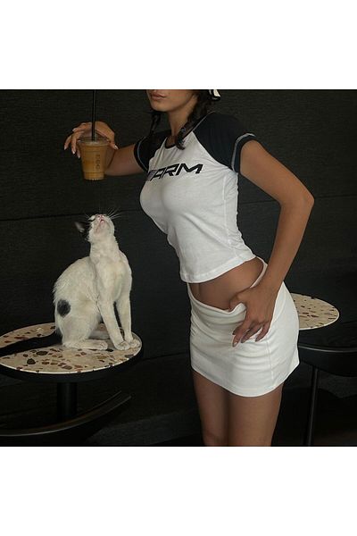 Köstebek Λευκό Raglan Sleeve Racing ARM Κοντό μανίκι Crop