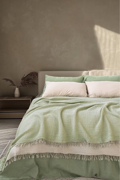 Barine Cocoon Cotton 4 Layer Muslin Bedspread Mint Green / Light Green 200X220