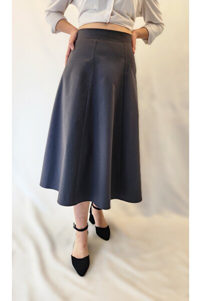 YAXİ Gray Six Pieces Woven Maxi Bell Skirt