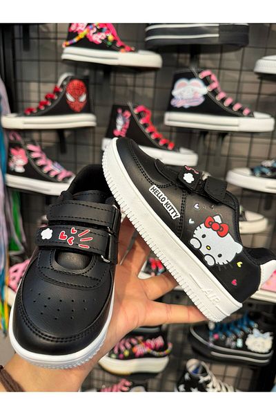 MECH BUTİK Pantofi sport pentru copii cu velcro negru cu imprimeu Kitty