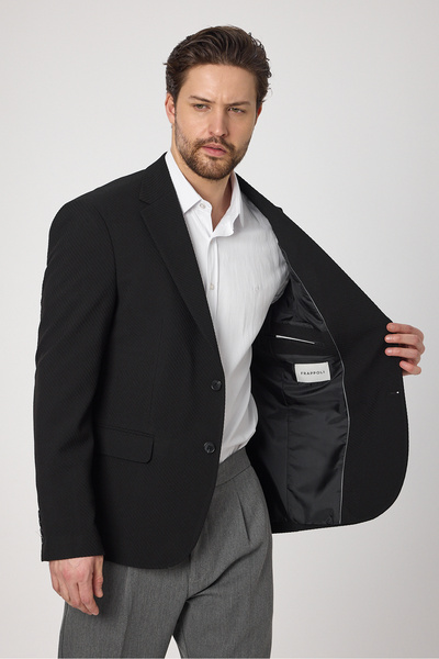 Frappoli Sandeo Чоловічий чорний блейзер з еластичною тканиною та діагональним візерунком