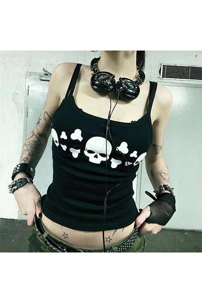 Köstebek Dámské tričko s černým vzorem Skeleton - Strappy