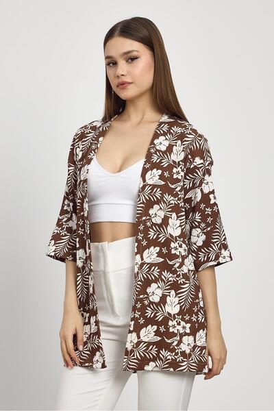 Rays 4463A Floral Pattern Fakir Sleeve Kimono Brown