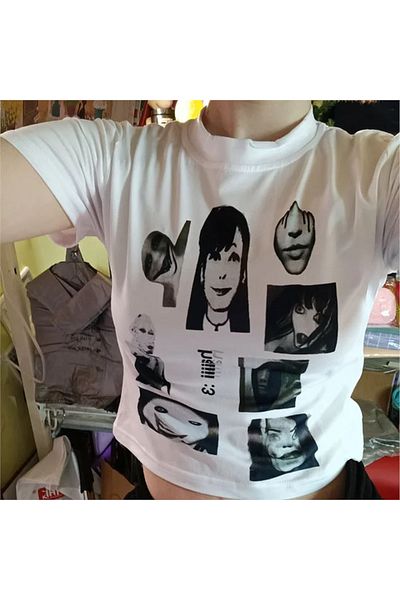 Köstebek Λευκό "Fear" Collage Crop Top - Κοντό μανίκι