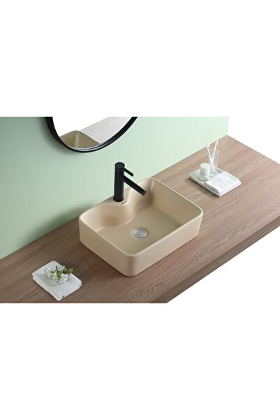 PUROSER Finike Matt Beige Tezgah Üstü Seramik Lavabo