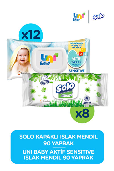 Uni Baby & Solo Islak Mendil Seti (solo Islak Mendil 8*90 Aktif Sensitive 12*90