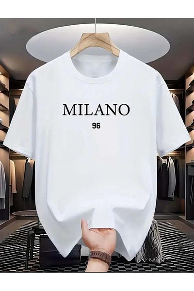 caddekombin Milono 96 Patterned Unisex Cotton Round Neck White T-Shirt