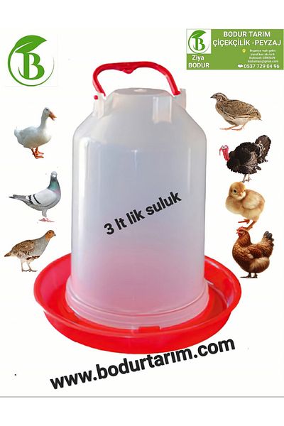BODUR TARIM 3 Lt Chick Blur - Bird Chicken Drinker, Transparent 1st Quality Plastic