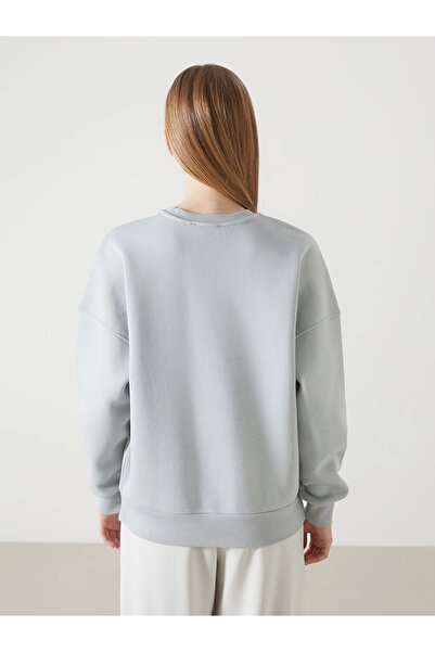 LC Waikiki Γυναικείο χοντρό φούτερ LCW Vision Grey Crew με στάμπα Oversize