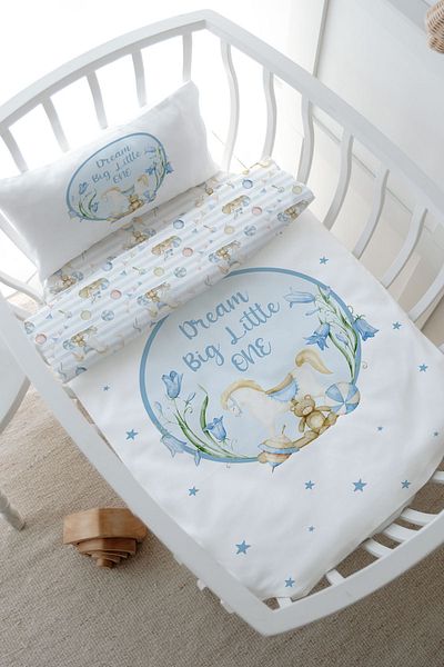Tuğba Kuğu Blue Crib Bedding Set - Mother's Side, 60X100 - Baby Series