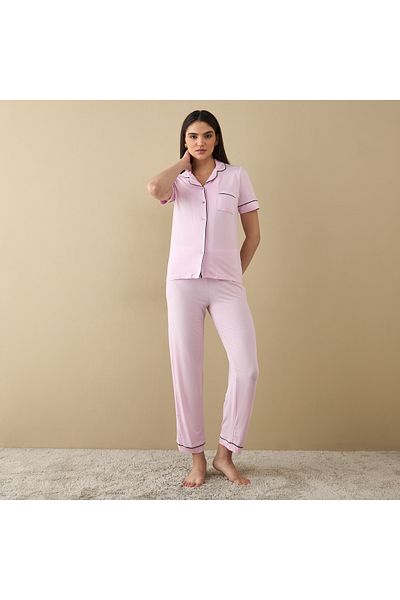 FAV Notch Collar Shirt and Pyjama Set