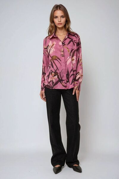 Hiccup Satin Floral Print Long Sleeve Shirt
