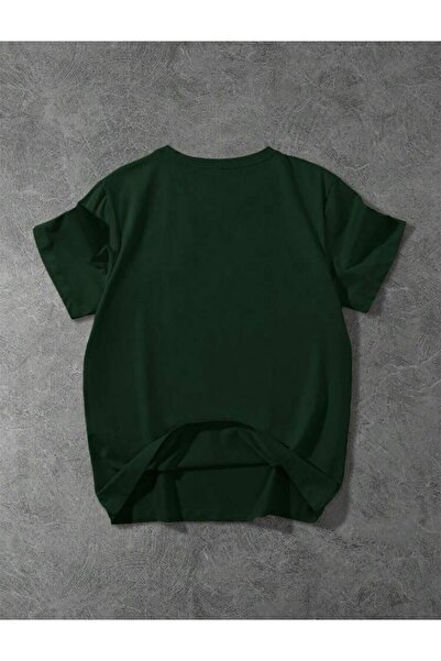 caddekombin NY Gögüs Baskılı Erkek Pamuk Penye Basic Comfort Yeşil T-shirt
