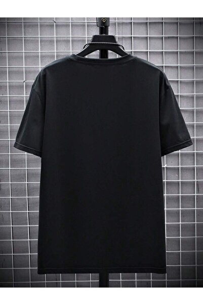 caddekombin NY Gögüs Baskılı Erkek Pamuk Penye Basic Comfort Siyah T-shirt