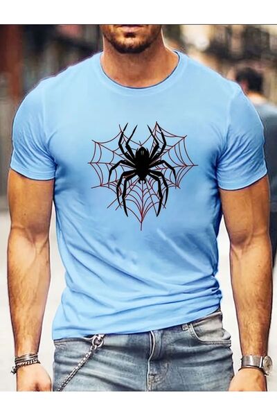 caddekombin Μπλουζάκι με στάμπα από βαμβάκι με στρογγυλή λαιμόκοψη μπλε