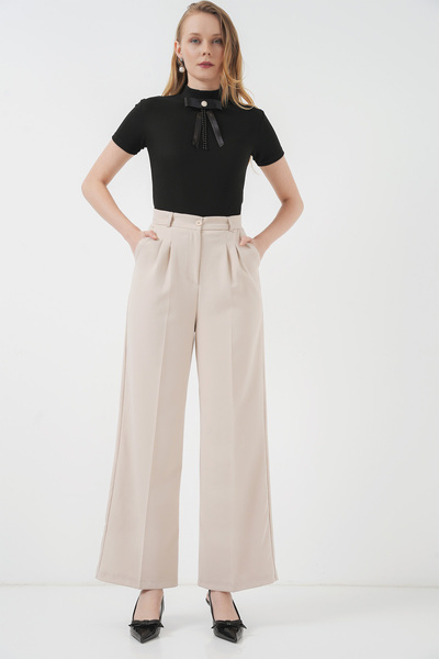 Bigdart 6647 Bol Paça Kumaş Pantolon - Krem