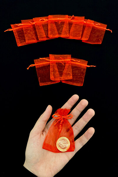 ZEYMERADE Kırmızı Organze Şeffaf Tül Kese 100 Adet Ölçü 7x9cm, Kına Çerez Kur...
