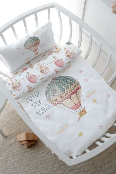 Tuğba Kuğu Park Bed Duvet Cover Set (80X120) - Iconic Series - Pink Flying Balloon