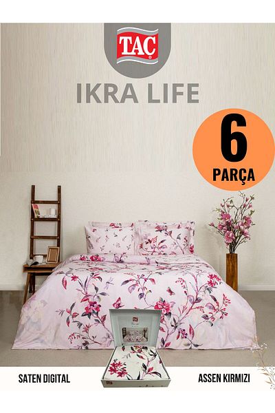 Taç Assen Red Bedding Set Double Digital Satin