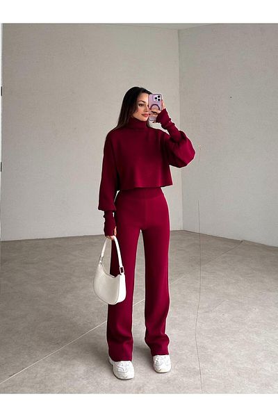 Mooi Butik Turtleneck Sartre Set 2978 - Burgundy