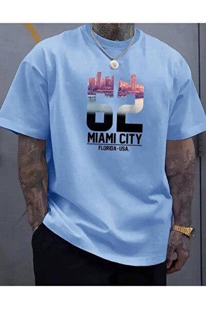 caddekombin Μπλουζάκι Mıamı Ctıy από βαμβακερό στάμπα με στρογγυλή λαιμόκοψη