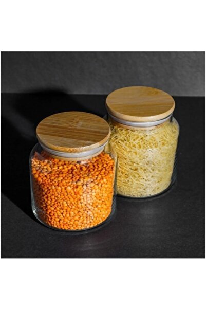 2-Piece 500Ml Wooden Lid Jar -Spicy Glass Jar