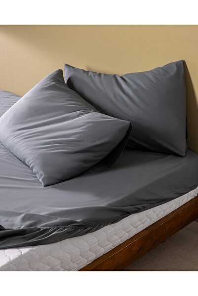 Madame Coco Manon Single Anthracite Bed Sheet Set - 100% Cotton, Ranforce Elastic