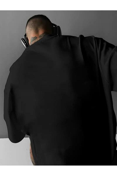 caddekombin Sandıego California Sleeve Printed Cotton Combed Round Neck Black T-Shirt