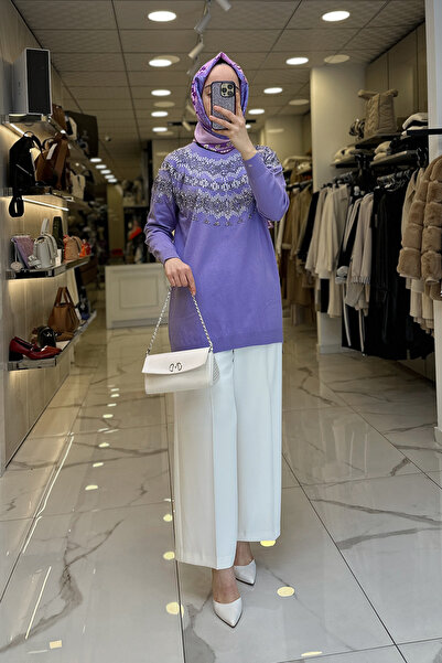 Vosse Tığ Triko Lila Taşlı Triko Tunilk