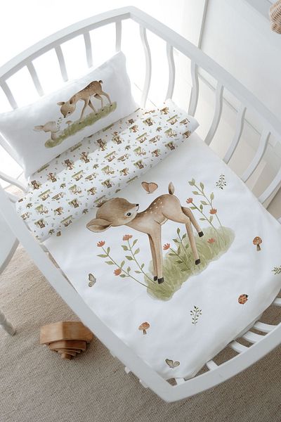 Tuğba Kuğu 60X100 Mother's Side Crib Duvet Cover Set - Iconic Series - Gazelle Playing with Butterfly