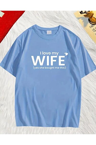 caddekombin Μπλουζάκι με στάμπα Wife από βαμβακερό στρογγυλό λαιμόκοψη