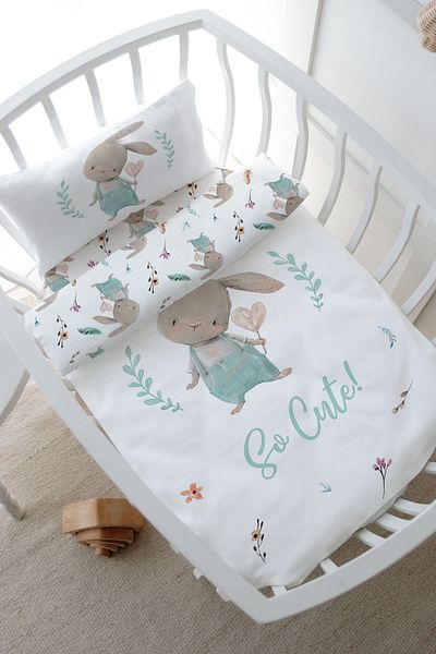 Tuğba Kuğu Mother's Side Crib Duvet Cover Set for Baby Series - Rabbit with Sleeves (60X100)