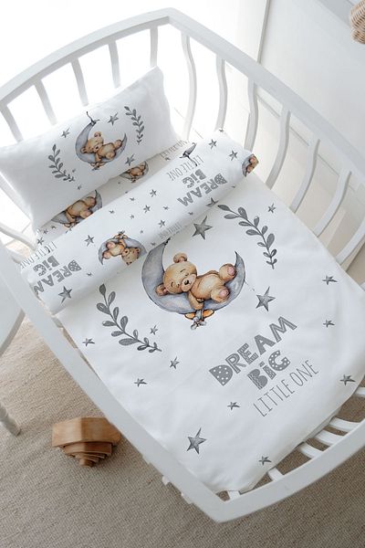 Tuğba Kuğu Mother's Side Crib Duvet Cover Set for Baby Series - Bear Sleeping on the Moon (60X100)