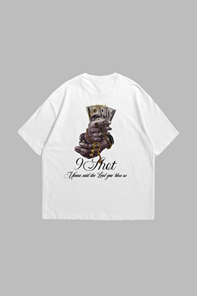 Tarzsokak Money Hand Printed Oversize Unisex Alb