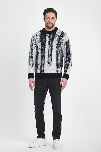 TREND KOMBİN Tricotaje supradimensionate pentru bărbați, cu modele de pluș, negru, design moale și elegant