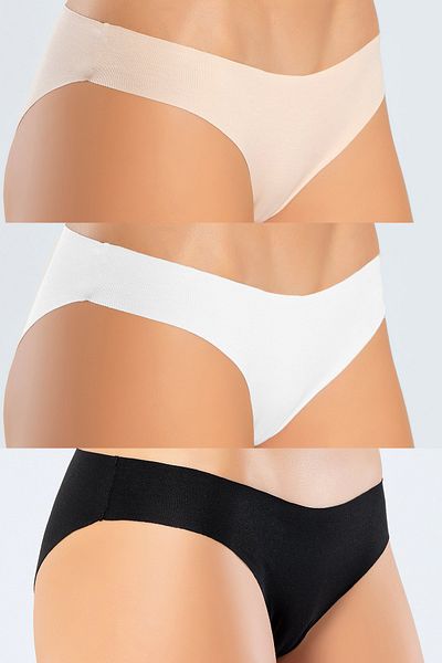 GRSN Chiloți slip bikini din 3 piese, fără sudură, fără urme, din lycra, piele albă, neagră