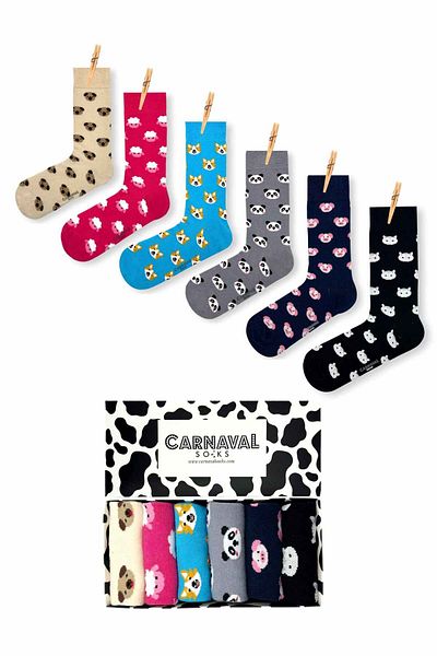 CARNAVAL SOCKS Комплект от 6 чорапи с шарки на различни животни