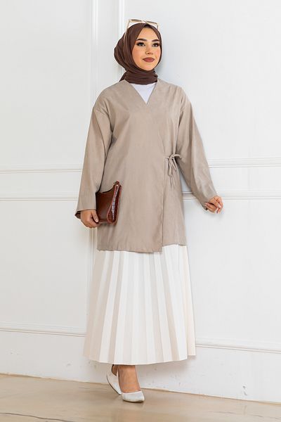 benguen Kimono cu legături laterale de culoare piatră - Model 2147
