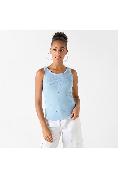 2Xtremz Embellished Sleeveless Top With Round Neck