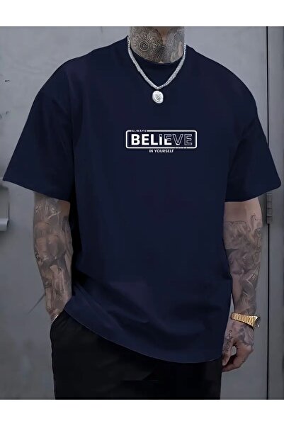 caddekombin Tricou Always Believe din bumbac basic, bleumarin